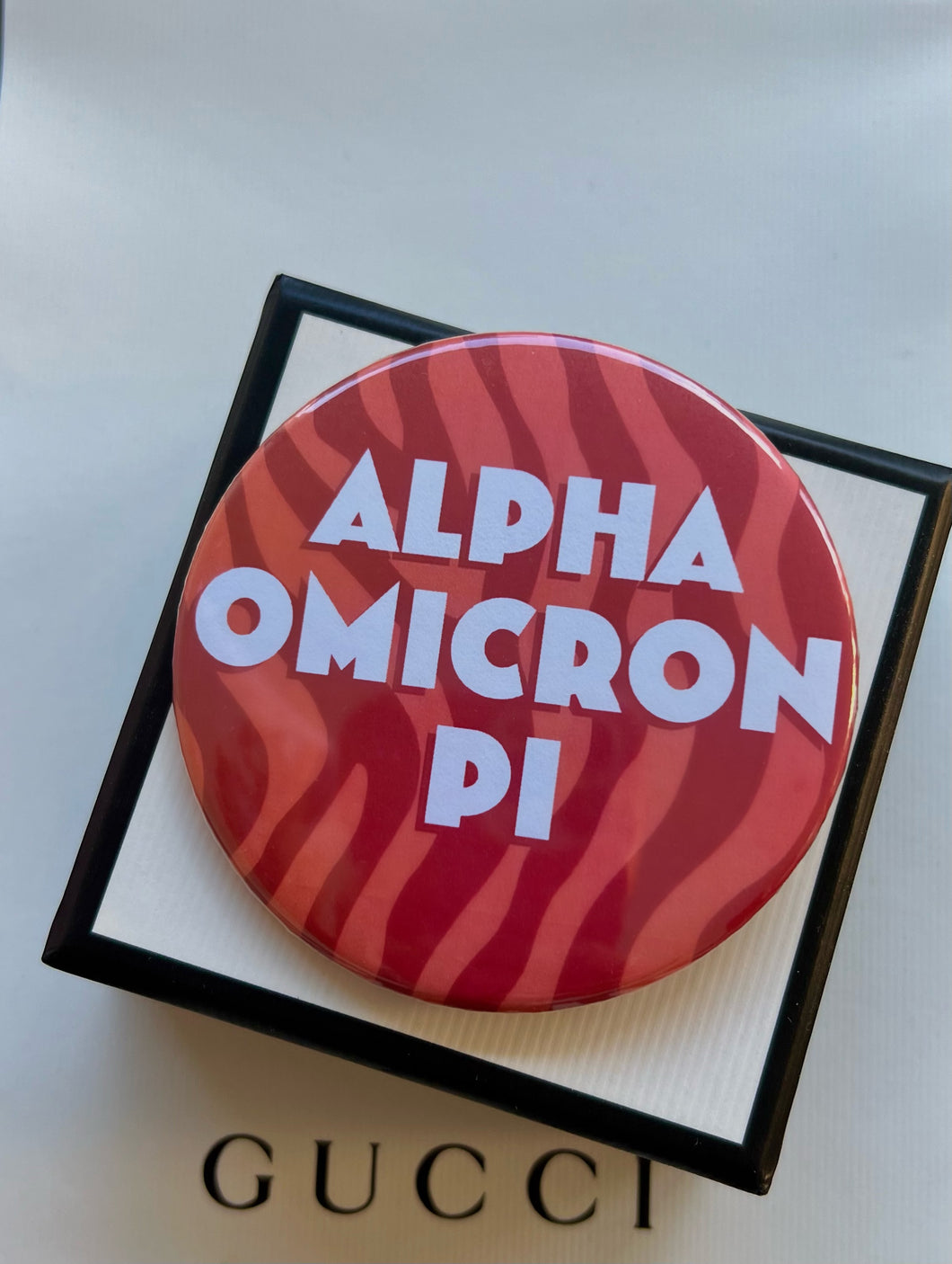 Alpha Omicron Pi Zebra Greek Button 3.00 Inch